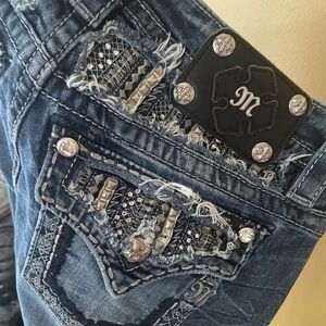 Miss Me Blue Jeans with Rhinestone Embellishments